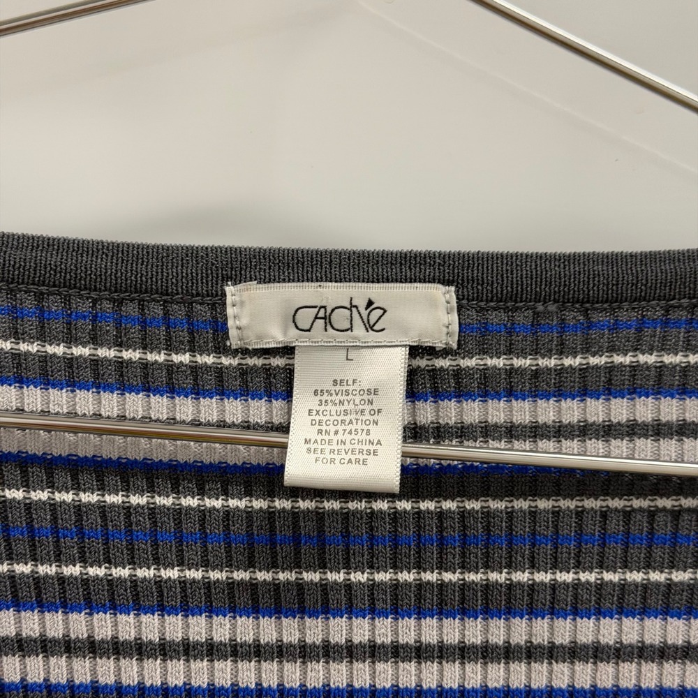 Cache Womens Y2K Snakeskin Striped Ribbed Knit Zip Up Cardigan Gray Blue Large - Picture 2 of 4